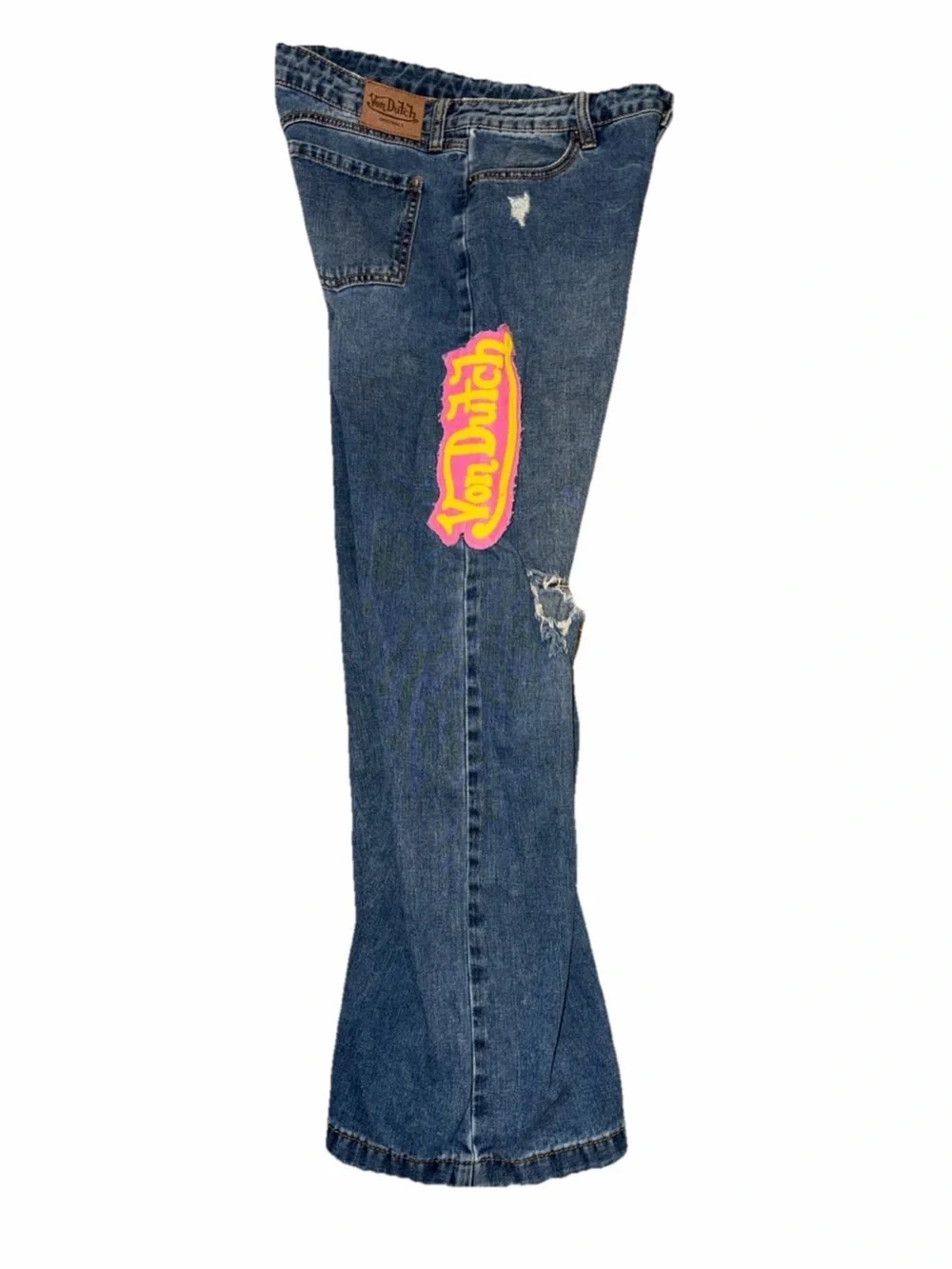Von Dutch Originals Juniors 14 Wide Leg Jeans Y2K Distressed Patches Baggy FLAW